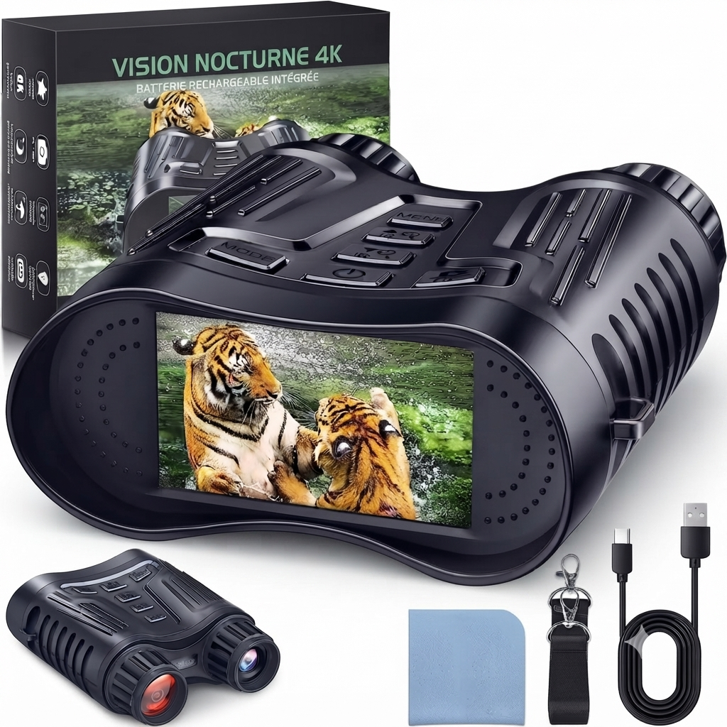 Jumelles de vision nocturne 4K, écran LCD et zoom numérique