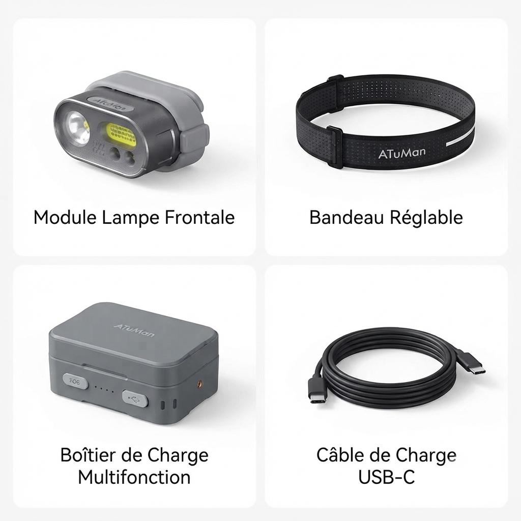 Lampe frontale rechargeable, contrôle par gestes