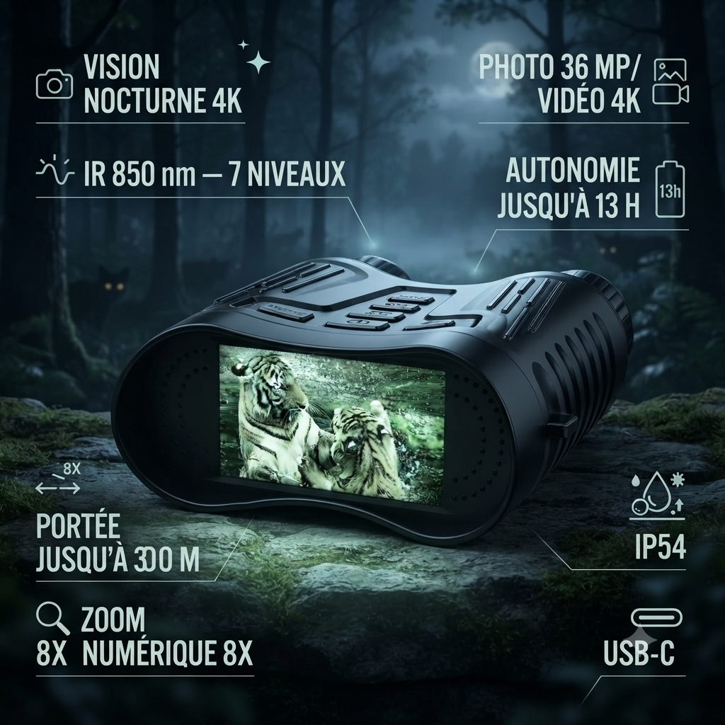 Jumelles de vision nocturne 4K, utilisation nocturne