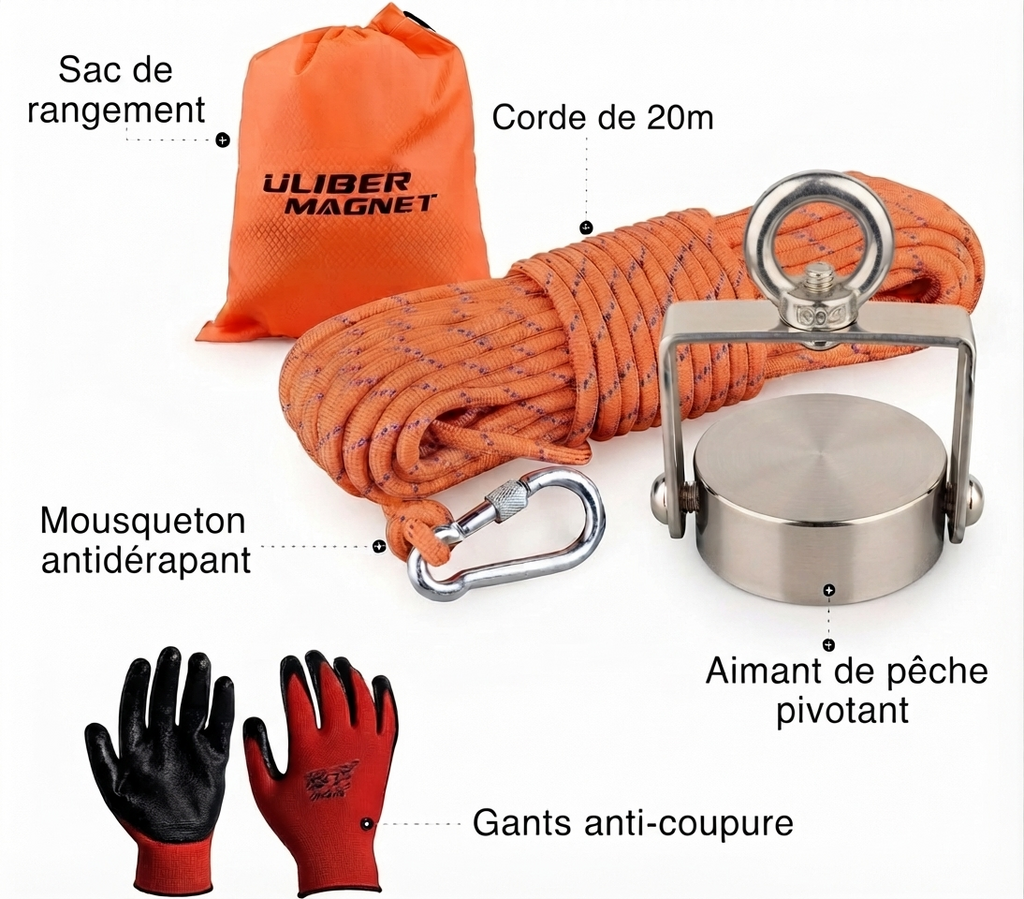 Aimant de Pêche Rotatif Double Face 180kg