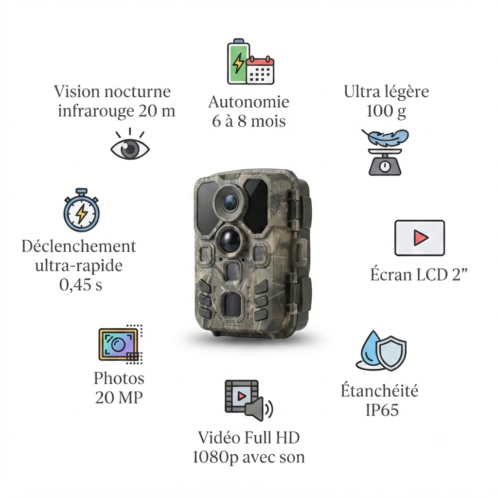 Caméra de chasse, écran LCD intégré