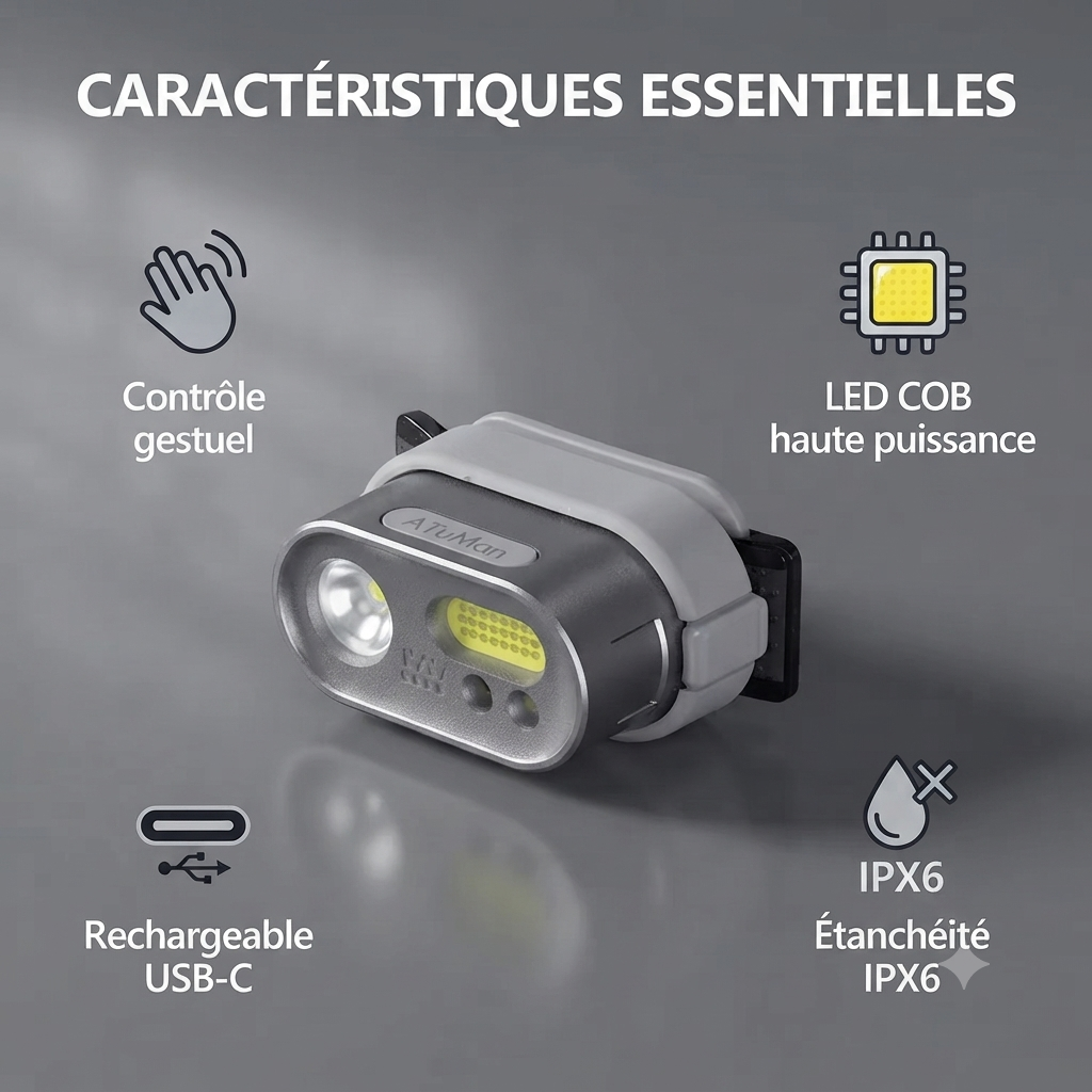 Lampe frontale rechargeable, utilisation en extérieur