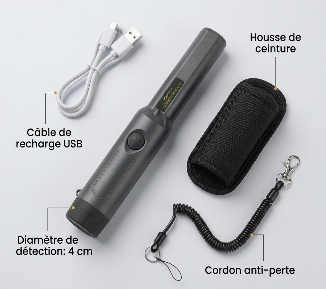 Pinpointeur rechargeable, lampe LED intégrée